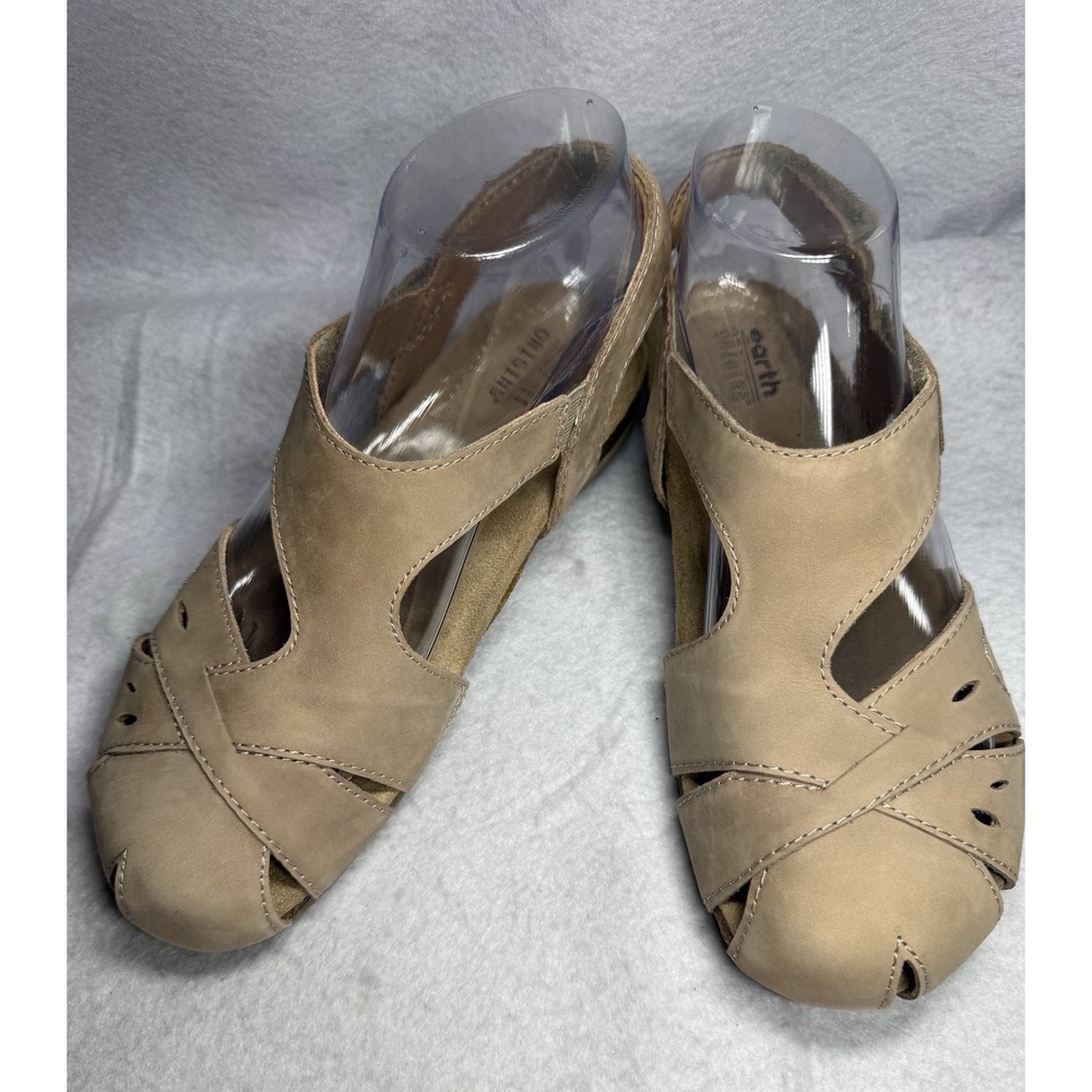 Earth Origins Birdine Sandals Womens 6M Taupe Nubuck Leather Comfort Slingback